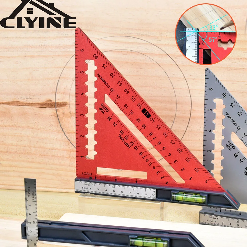 7 INCH Triangle Ruler Aluminum Alloy Angle Protractor Speed Metric Square Measuring Tool Metric Angle Protractor Woodworking