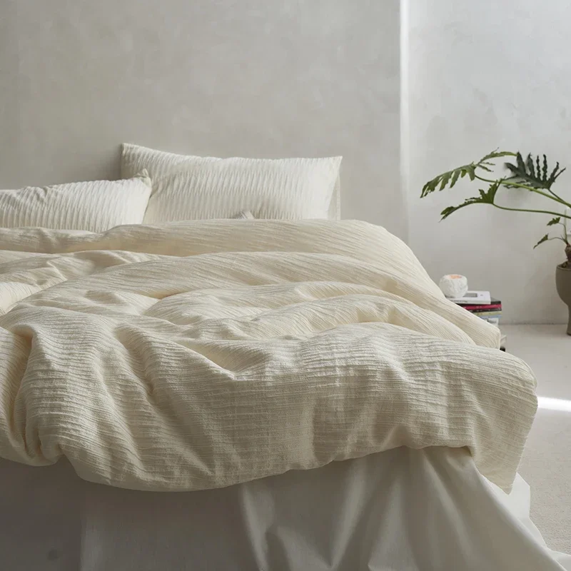 

High-quality Seersucker 100% Cotton Bedding Set Soft Skin-friendly Washed Duvet Cover Set with Sheets Comfortable Quilt Covers