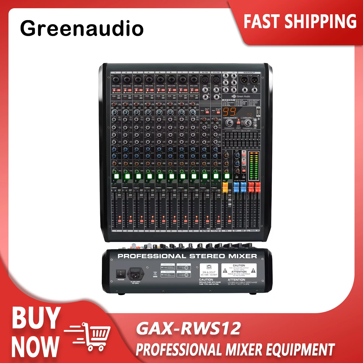 GAX-RWS12 Professional audio mixing 99 DSP Effects Digital Mixig sound console DJ equipment Audio pro audio mixer 12 channel