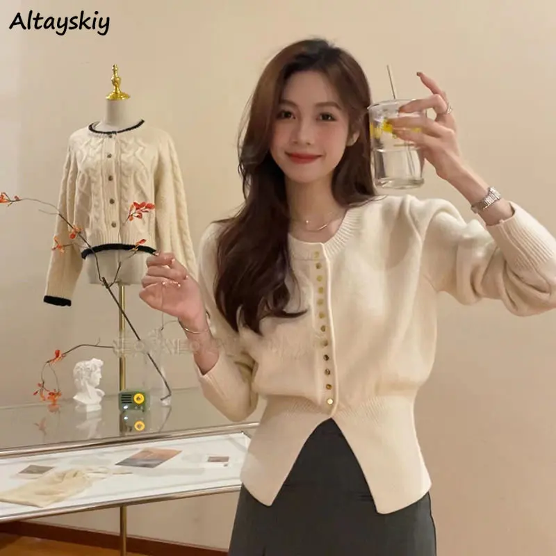 

Cardigan Women Pure Minimalist All-match Soft Autumn Knitting Korean Style Single Breasted Tender Sweater Elegant Popular O-neck