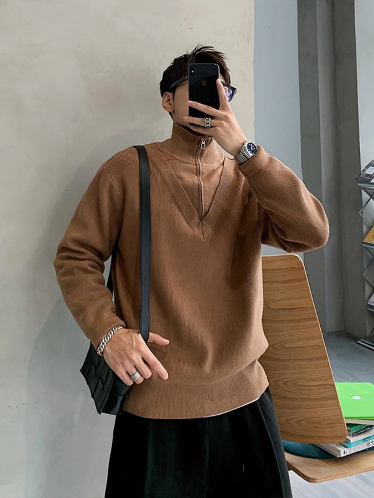 

Мужской модный вязаный свитер с высоким воротником и длинными рукавами, повседневный, осенне-зимний, цветной, базовый слой, поддевка под одежду