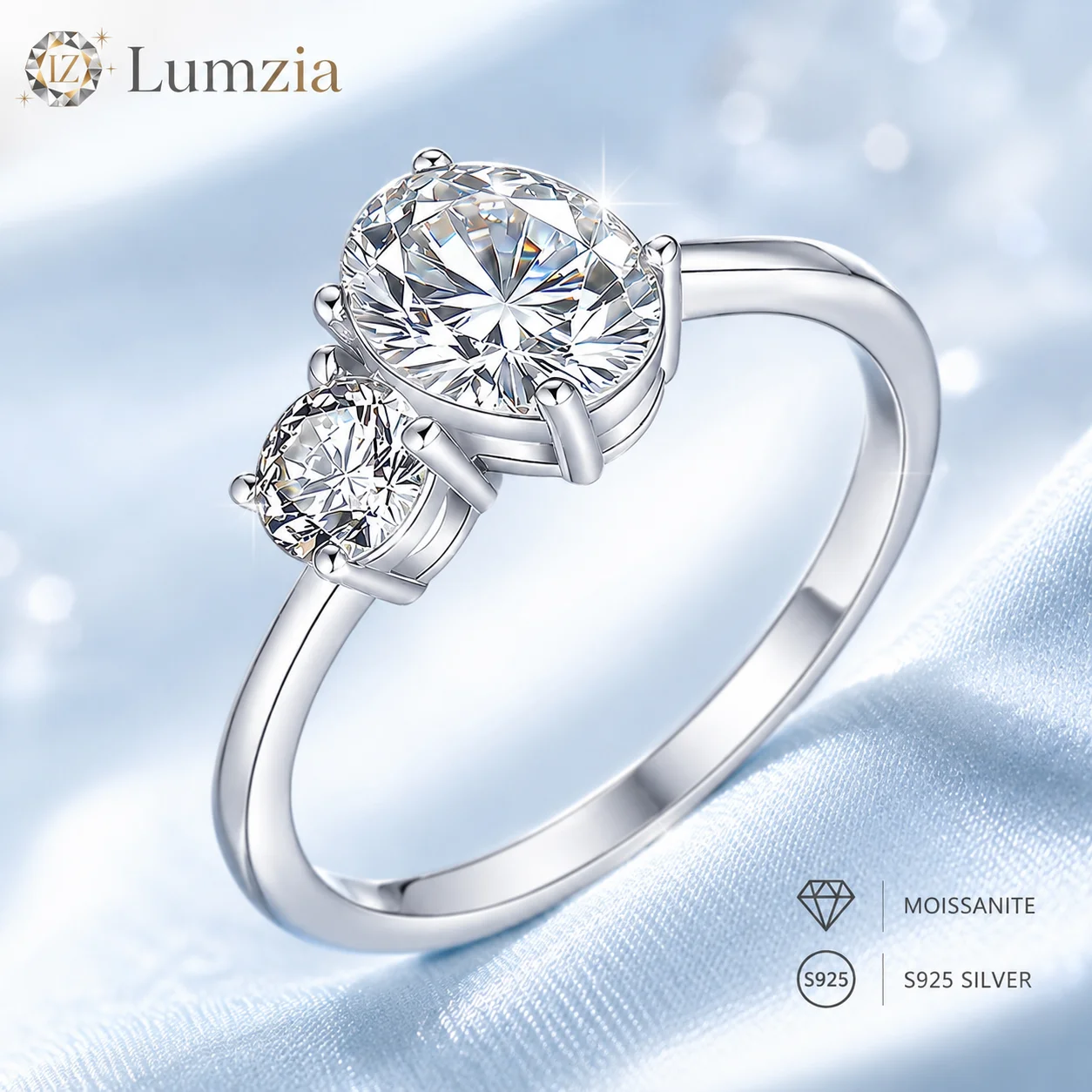 S925 Sterling Silver Moissanite Ring 1.3CT Oval Round Stone Promise Ring for Women US 5-9 GRA Certified