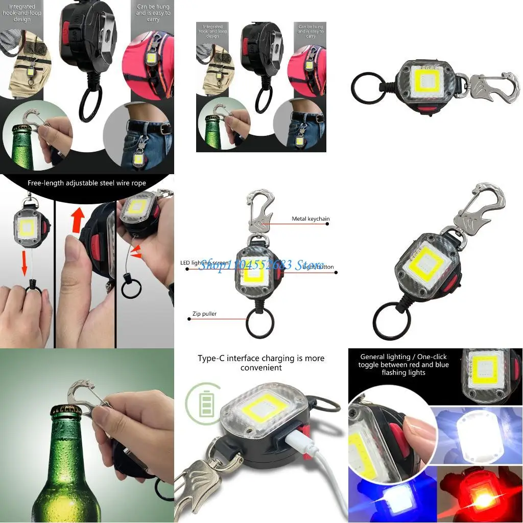 Y6GD Adjustable Carabiner Clip LED Light Double Lighting Modes 81.5cm Steel Rope