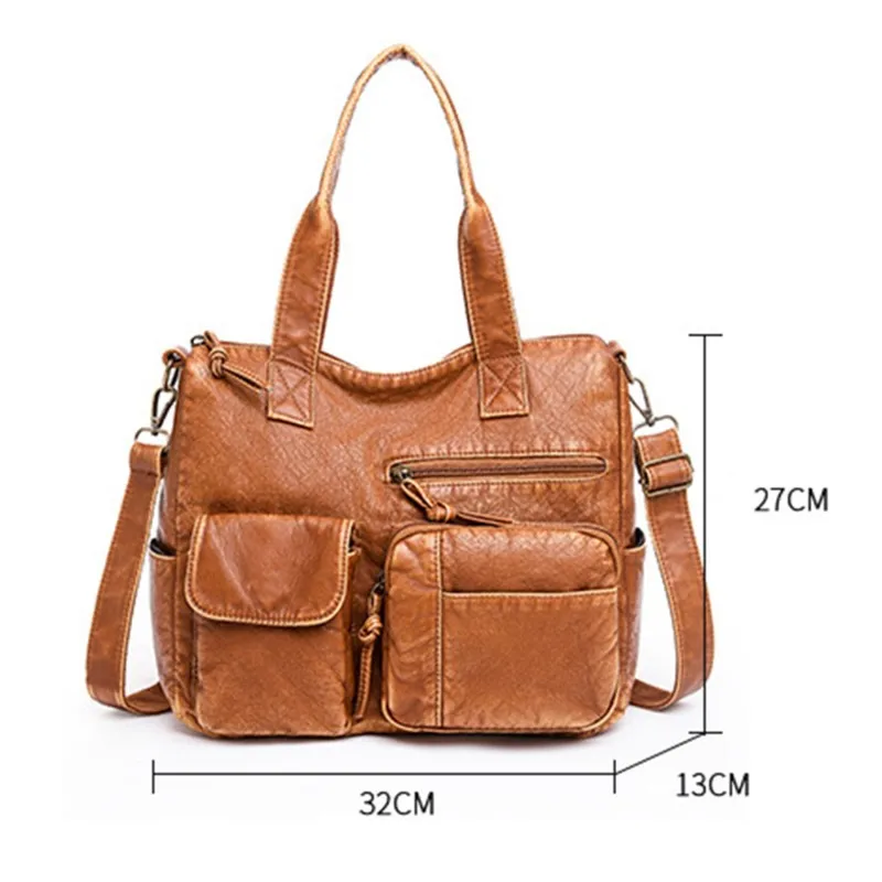 Multi Pocket Luxury Soft PU Leather Shoulder Bags for Women Large Capacity Shopping Crossbody Hobo Bags European Tote Handbag