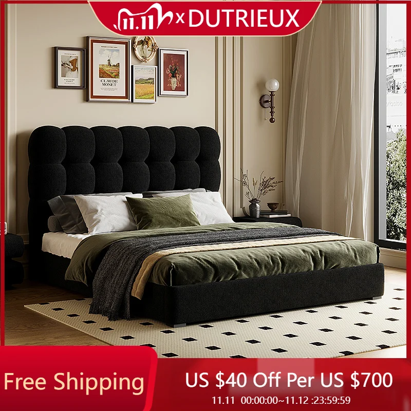 

Apartment Headboard Bed Black Full Body Design Confortable Wedding Bed European Quality Create Cama De Casal Bedroom Furniture