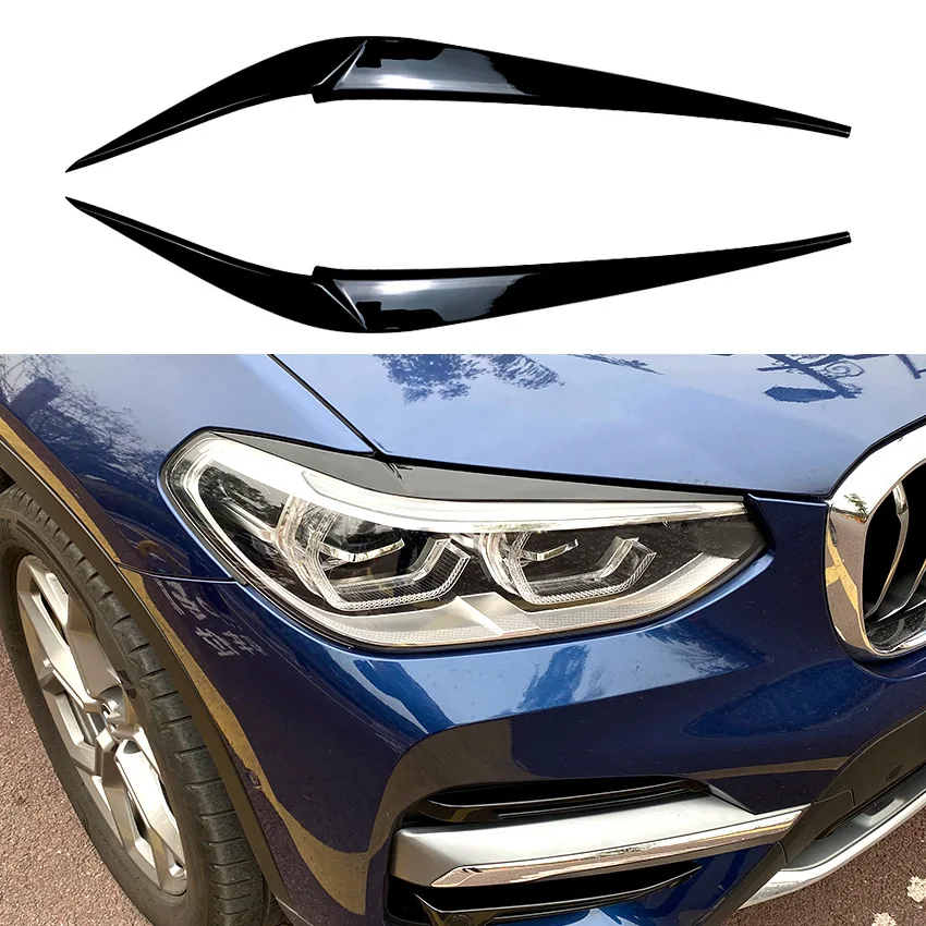 Für BMW X3 G01 X4 G02 2018-2025 Scheinwerfer-Augenbrauen-Aufkleber aus ABS-Kunststoff in Hochglanz-Schwarz