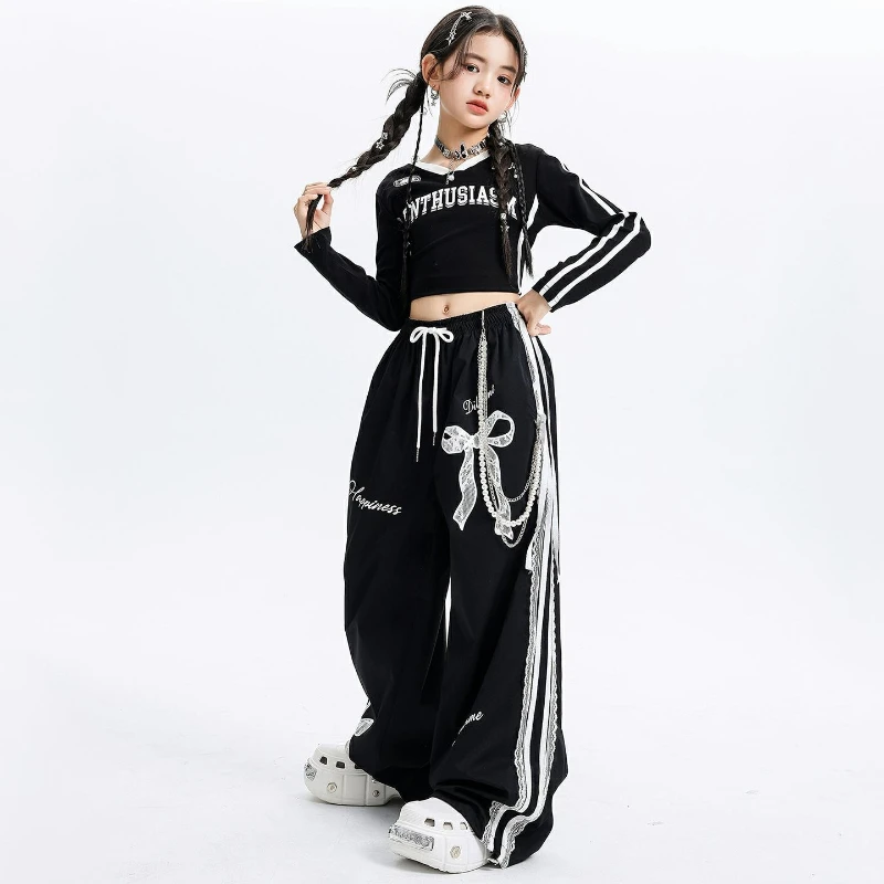 Tenue de danse de rue Hip Hop pour filles, haut à manches longues, pantalon Baggy, Costume de scène de Jazz, vêtements de spectacle de danse de rue K-pop