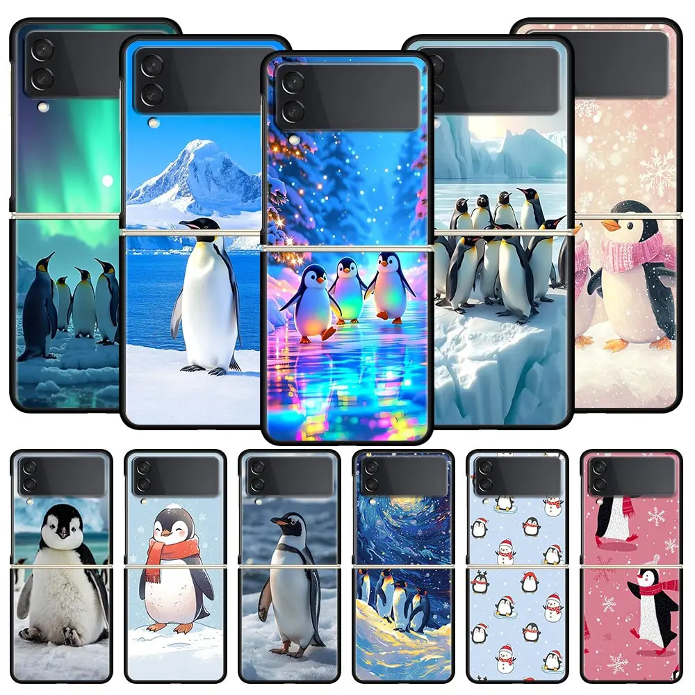Phone Case for Samsung Galaxy Z Flip 3 4 5 6 7 Folding Shell For Samsung Z Flip4 PC Hard Cover Penguin Kawaii Cute