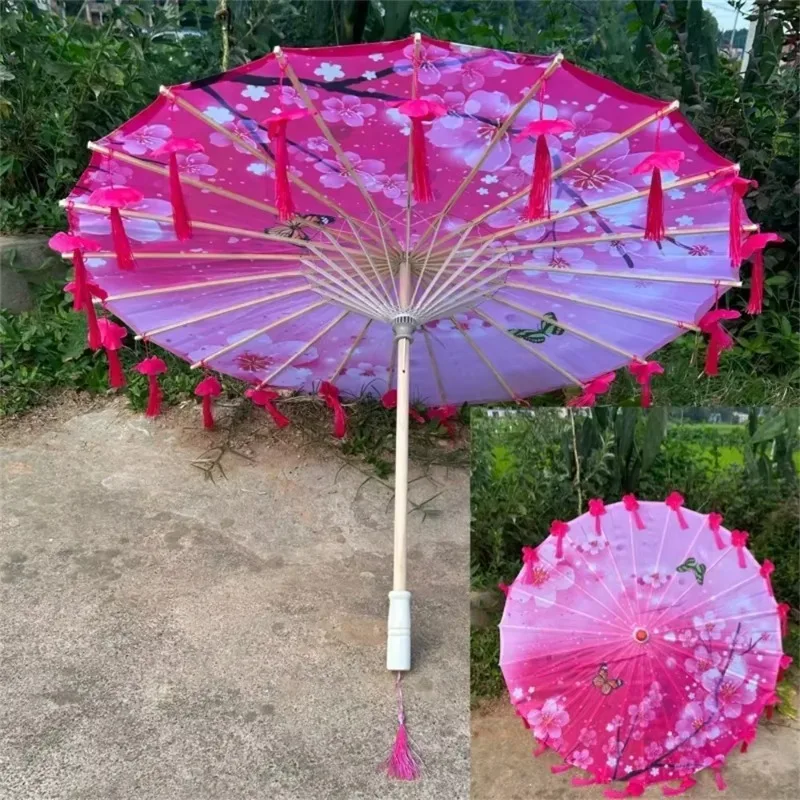 Chinese Oil Paper Umbrella Sakura Flower  Umbrella for Women Cosplay Photo Parasols Windproof Photography Props Tassel