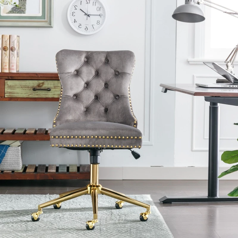 

Adjustable Desk Office Chairs Velvet Upholstered Aesthetic Office Chairs Golden Metal Base Lazy Chair Commercial Furniture