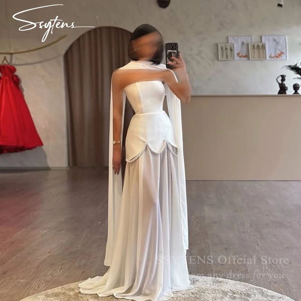 

SSYTENS Elegant Satin Ivory Wedding Dresses Strapless A Line Pearls Bridal Gowns Beach Saudi Arabric Vestido De Novia Customized