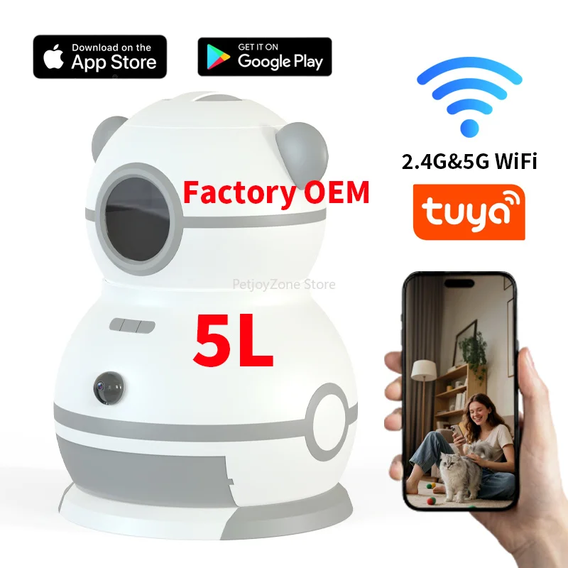 5L Tuya APP Control WIFI Timed Cat Automatic Pop Retract Food Bowl Dispenser Smart Pet Feeder With HD Adjustable Camera