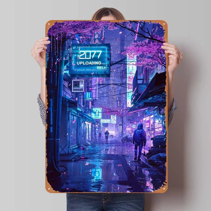 Neon Tokyo City of 2077 Neon Sign Home Decoration Accessories Vintage Tinplate Wall Art Gamer Room Decoration Decor for Room