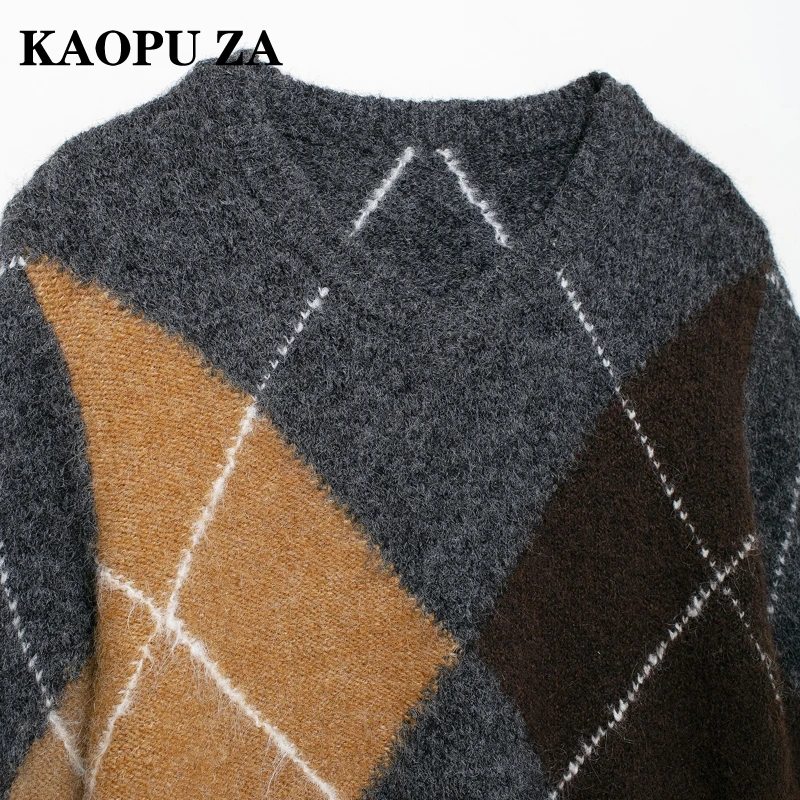 KAOPU ZA 2024 nuevo Otoño/Invierno mujer Casual suéter de punto con estampado de rayas moda femenina cuello redondo Top de punto de manga larga