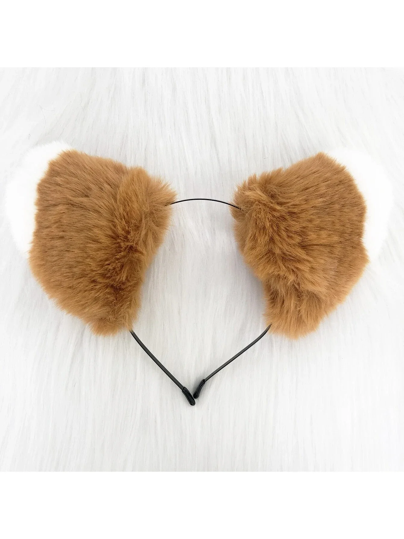 ที่คาดผมหูสัตว์น่ารักสไตล์โลลิต้า  ผ้ากำมะหยี่สีน้ำตาลอ่อนและสีขาว  พร้อมซับในสีผิว  อุปกรณ์เสริมหูแมว