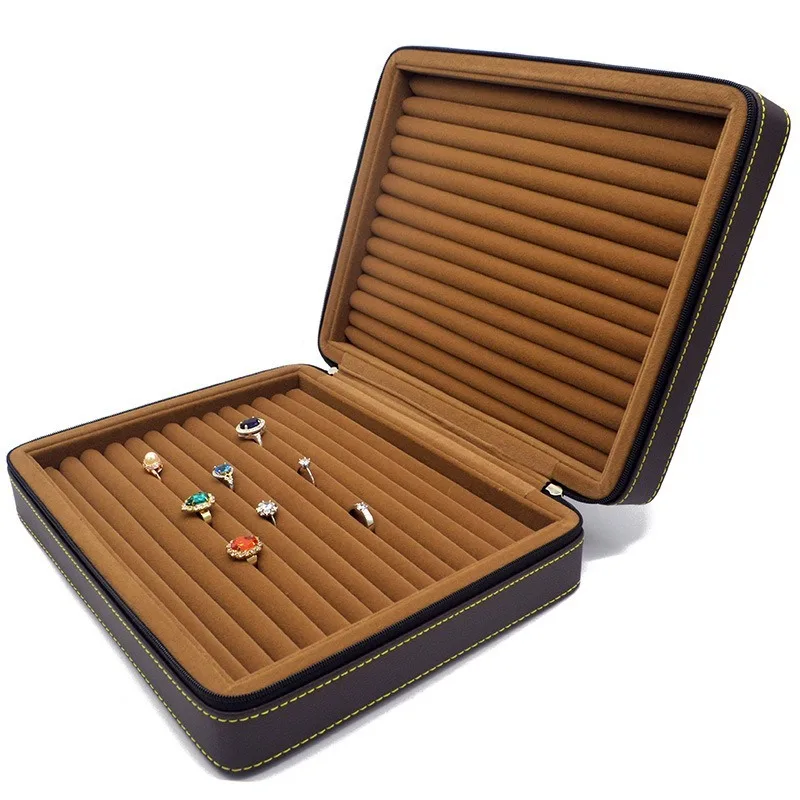 Leather Ring Storage Box Luxury Necklace Organizer Boxes Large Capacity Earring Packaging Case Portable Jewelry Collection Cases