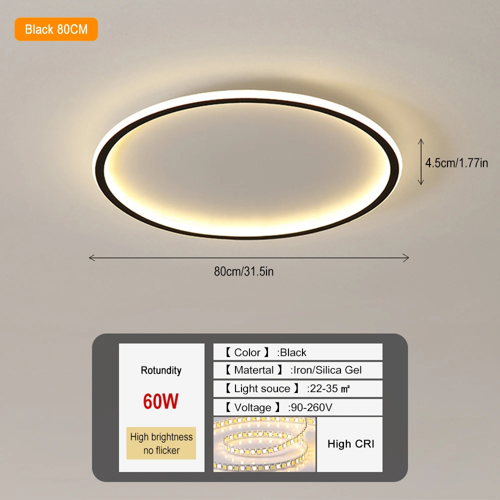 CETANT Minimalistische LED-Deckenleuchte, 30/50/80 °C, moderne minimalistische Innenbeleuchtung, Schlafzimmer, Wohnzimmer, Hauptlicht, Esszimmer, Arbeitszimmer 8