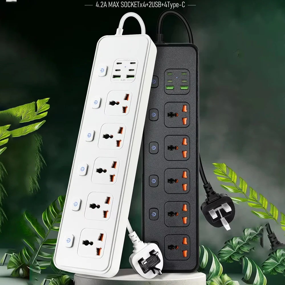 Power Strip Electric Socket Universal UK AU EU US USB TypeC PD 2500W Overload Protection Extension Cable 1.2m Electrical Sockets