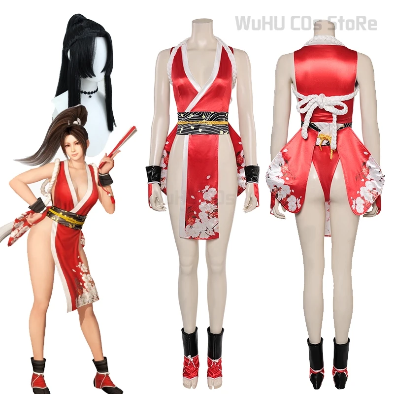 

Mai Shiranui Cosplay Costume Wig Mai Anime Game Mortal Kof Combat Kitana Women Sexy Red Dress Cosplay Halloween Party Roleplay