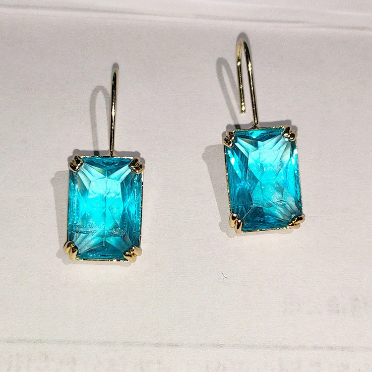 Jewelry European and American Exaggerated Fashion Simple Color Rhinestone Earrings Square Popular Ear Hook Earrings Female