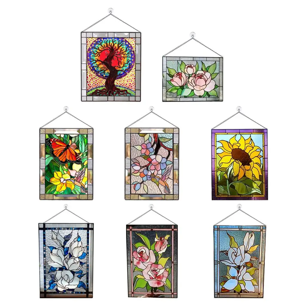 Decorative Stained Window Panel Window Decoration w/ Chain