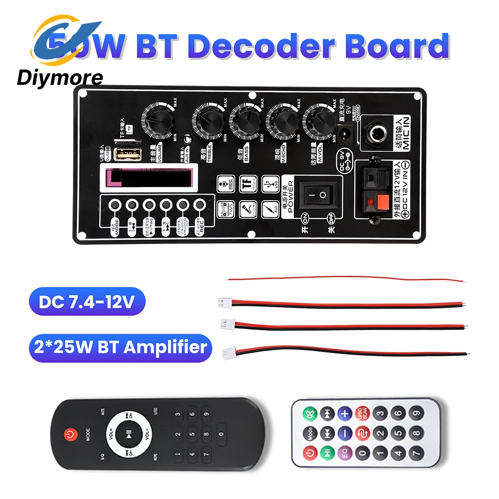 MP3 Decoder Board Dual 2*25W BT Amplifier Audio Module with USB TF FM Input Remote Control T01 Handheld Speaker Portable Speaker