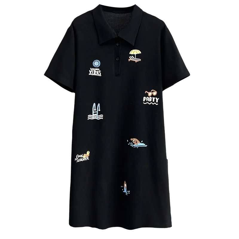 

2025 Plus Size Women's Dress Summer New Printed POLO Collar Short Sleeve Knee Length Dress 2517