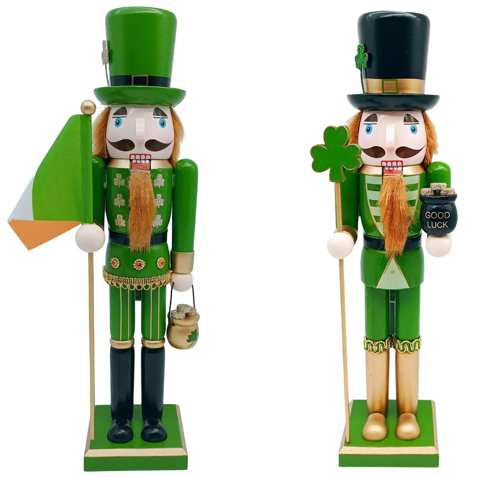 15inch ST. Patrick's Day Nutcracker Figurine Green Uniform Traditional Decorative Tabletop Decoration for Holiday Gift Sturdy