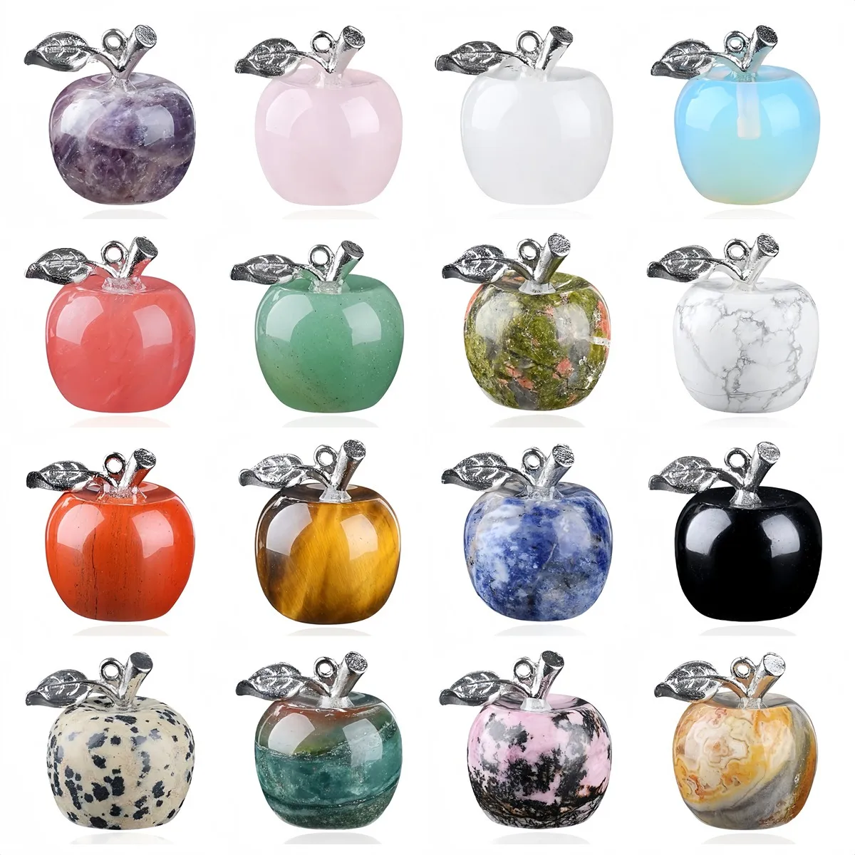 Handgefertigter, geschnitzter 20MM Edelstein-Apfel-Schlüsselanhänger, Heilender Chakra-Kristallstein-Anhänger, Schlüsselring für Frauen & Mädchen – Detail 4