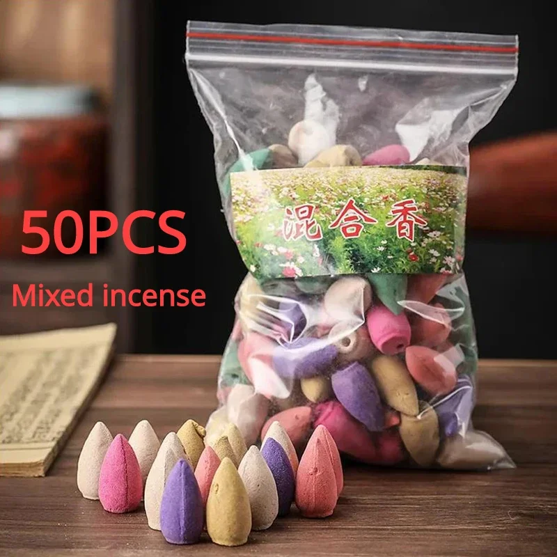 50pcs Mixed Waterfall Smoke Backflow Natural Incense Cone Incense Cone Lavender Multi-scented Suitable Places Tea Room Yoga Room