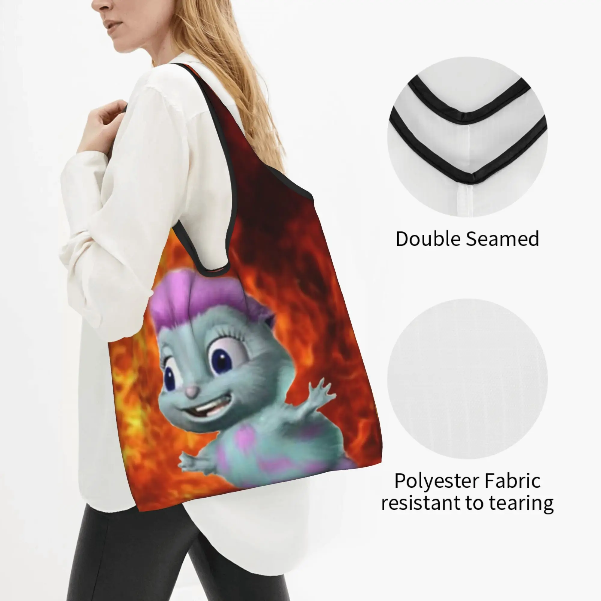Reusable Bibble In Fire Shopping Bag Women Tote Bag Portable Funny Cartoon Grocery Shopper Bags