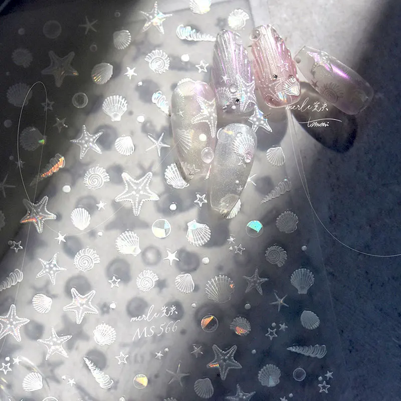 ฤดูร้อน Beach Ocean Shell ปลาดาว Clams Conch ดาว Seil นุ่มบรรเทาตกแต่ง DIY เล็บสติ๊กเกอร์เล็บสติกเกอร์ศิลปะ