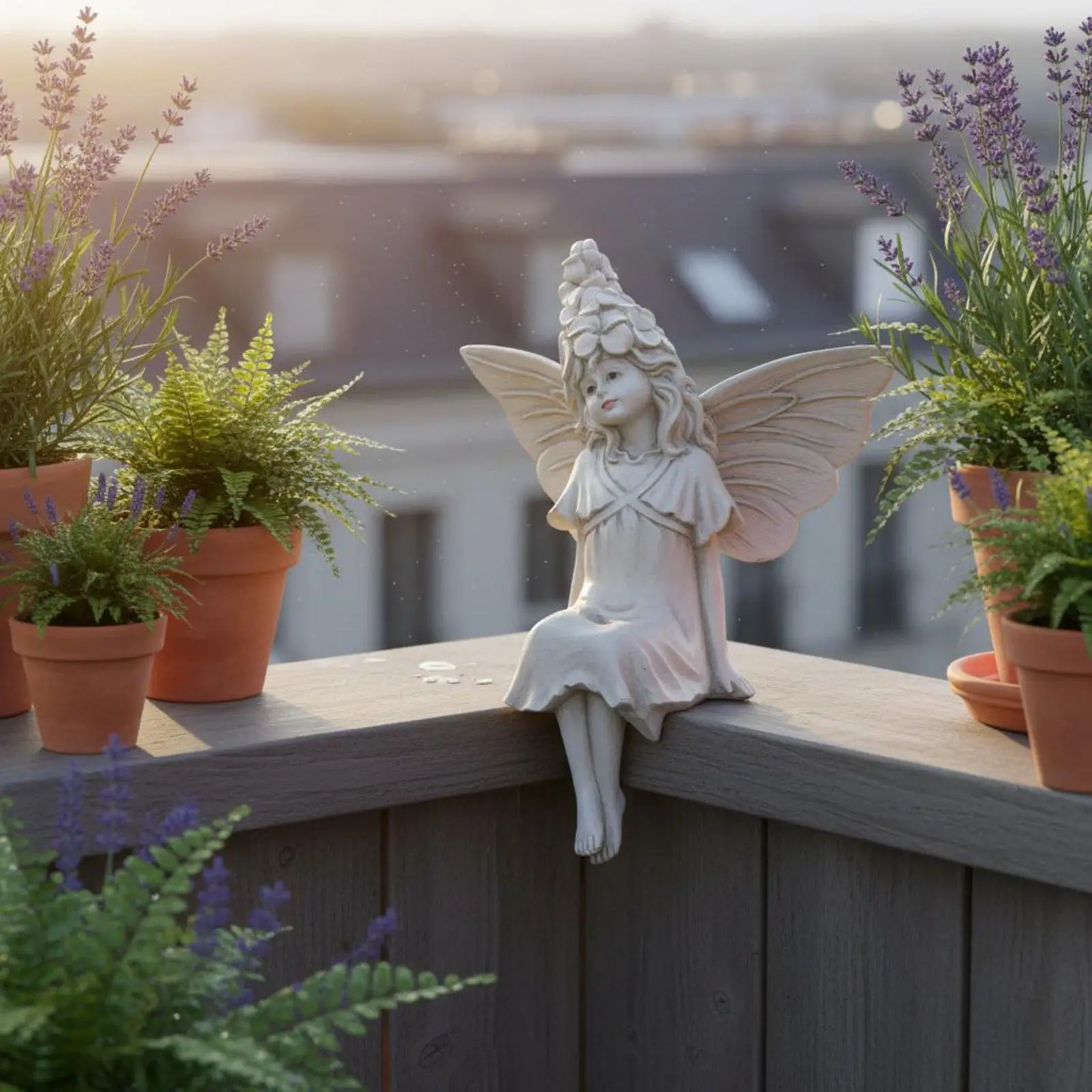 Angel Resin Statue Garden Fairy Figurine Decorative Sculpture for Home Balcony Patio Ornament