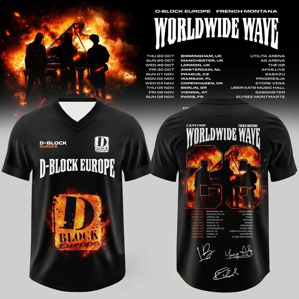 Herren D-Block Europe Worldwide Wave Tour V-Ausschnitt Jersey Y2K Oversized Atmungsaktives Rap Tour Merch Street Athletic Kurzarm-Oberteil – Detail 4