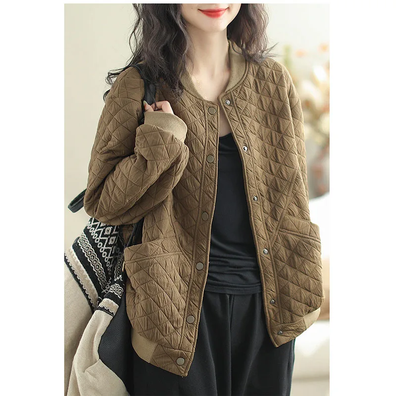 Fashion Thin Cotton-padded Jacket Ladies Autumn Winter leisure Plus Size Mother Baseball Uniform Ling Extra Cotton-padded Coat