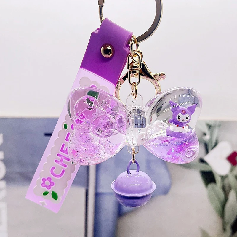 New Cartoon Wind Chimes Quicksand Bow Keychains Personality Trendy Bags Pendants