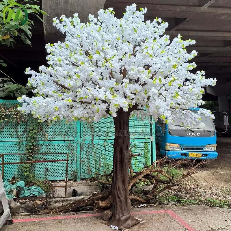 Шелковое цветочное дерево, белое искусственное вишневое дерево для свадьбы, ствол из стекловолокна, искусственное вишневое дерево для украшения сада