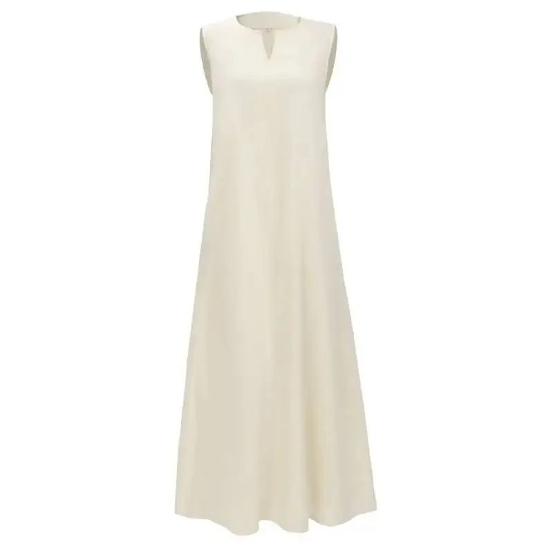 DAZCOS 女性の中世アンダードレスノースリーブリネンチュニック農民ドレス夏のコスプレ衣装女性ヴィンテージリネンドレス