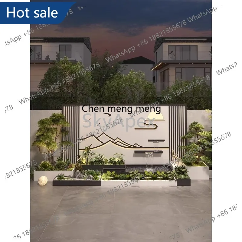 

M02 Outdoor Stainless Steel Running Water Screen Modern Landscape Wall Ornament with Fish Pond Flower Box for Courtyard