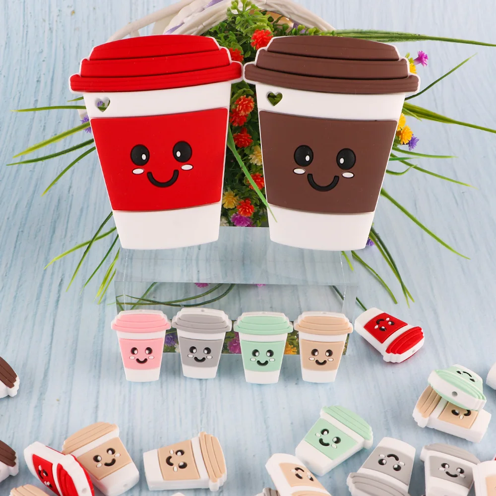 New Coffee Cup Shape Silicone Beads For Jewelry Making Bulk DIY Pacifier Chain Necklace Accessories Food Grade Baby Toys