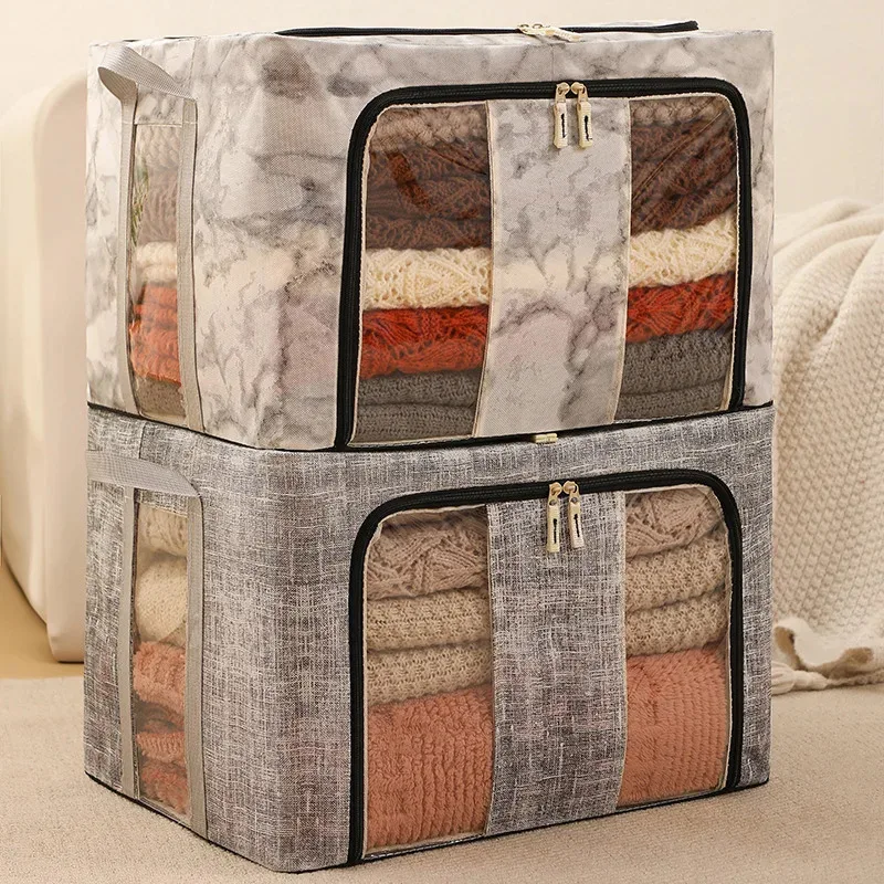 Foldable Portable Clothes And Quilt Storage Box Visual Non-Woven Fabric Home Use Storage Box for Clothes Bed Sheets Pillows