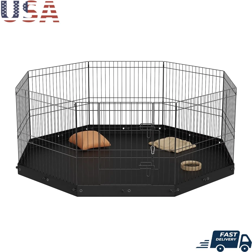 

Adjustable 8 Panel Metal Dog Playpen with Waterproof Mat Portable Foldable Exercise Pen Indoor Outdoor Use Small Medium Pets