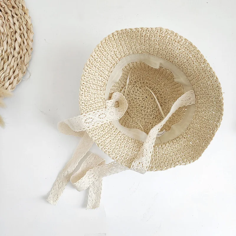 Straw Baby Summer Hat Beach Travel Lace Baby Sun Hats for Girls Boys Cap Children Bucket Hat Kids Accessories Adjustable 2-6Y