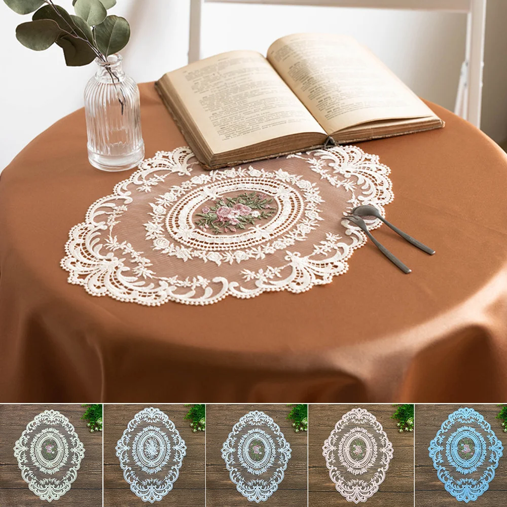 12 Colors Retro Oval Lace Coaster Elegant Lace Tablecloth Coffee Coasters Table Mat Kitchen Accessories  Koronkowy Obrus