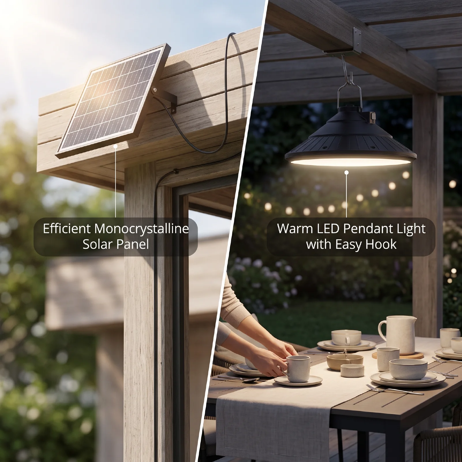 Solar Outdoor Light Pendant Light with Remote Control Dimmable Hanging Lamp Adjustable Color Temperature Auto On/Off IP66