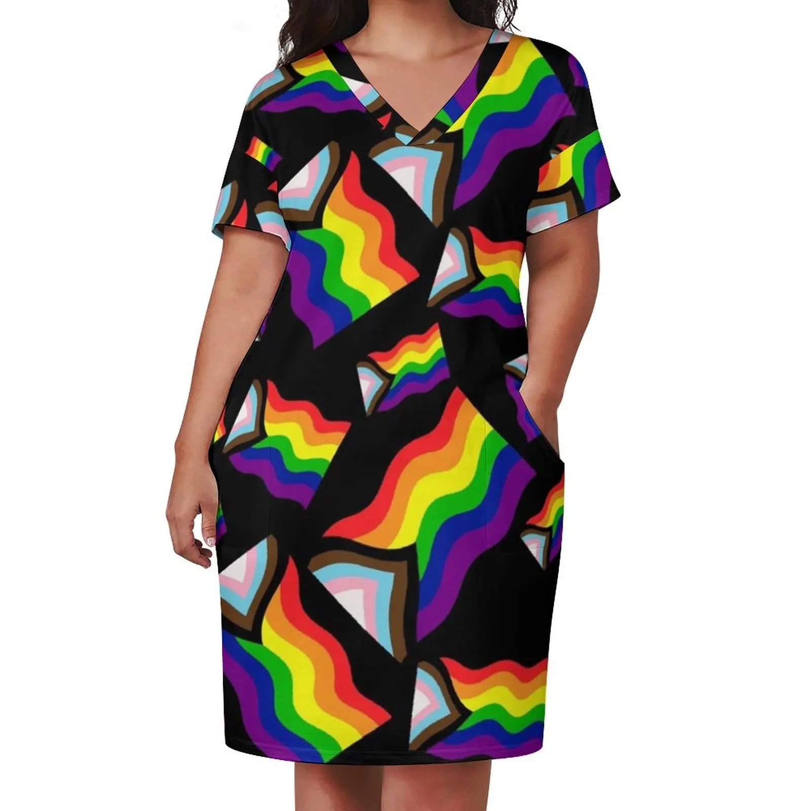 Pattern Progress Pride Flag Loose Pocket Dress Woman clothing Dresses gala Women