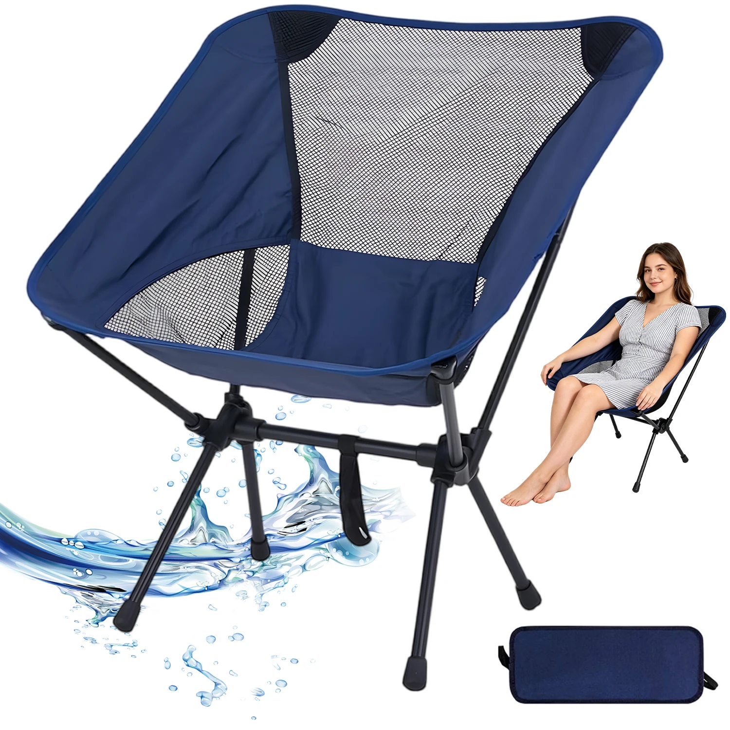 Silla plegable para exteriores: silla de camping ligera y plegable, fácil de transportar, viene con una práctica bolsa de almacenamiento, color azul oscuro, ideal para jardinería, senderismo, picnics o actividades al aire libre.