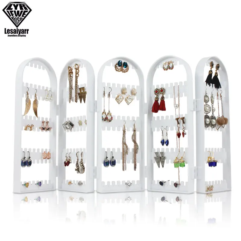 Creative Portable 2/3/4/5/6 Fans Panels Folding Earrings Studs Rack Shelf Screen Display Stand Holder Organizer Box