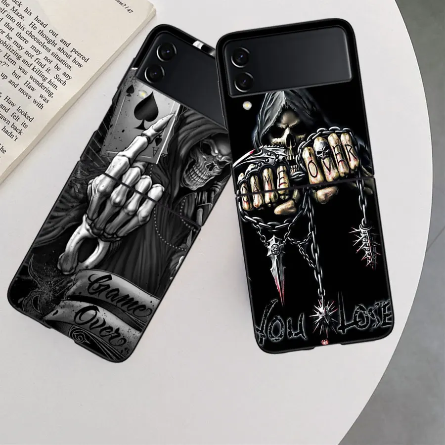 Grim Reaper Skull Skeleton Case for Samsung Galaxy Z Flip 6 Flip 5 4 3 5G Black Cell Phone Cover Samsung Z Flip 5 5G Luxury P