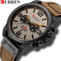 CURREN 8314 New Men's Quartz Watch Fashion Multi-function Chronograph Clock Leather Strap Calendar Simple Sports Watches for Men